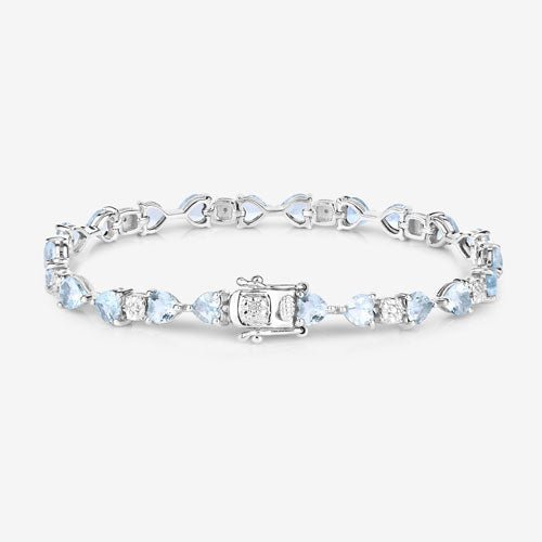 7.36 Carat Genuine Aquamarine and White Diamond .925 Sterling Silver Bracelet - Bracelets - Custom Crafting Alliance, LLC