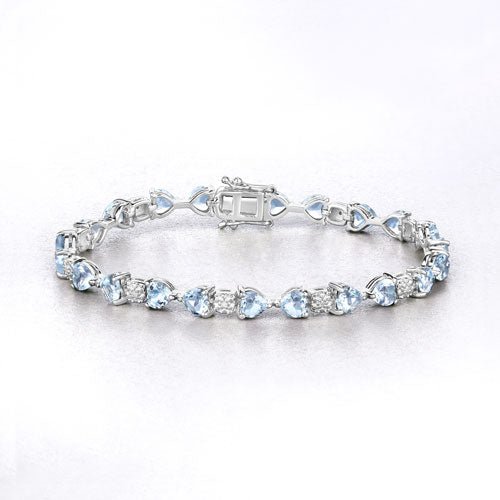 7.36 Carat Genuine Aquamarine and White Diamond .925 Sterling Silver Bracelet - Bracelets - Custom Crafting Alliance, LLC