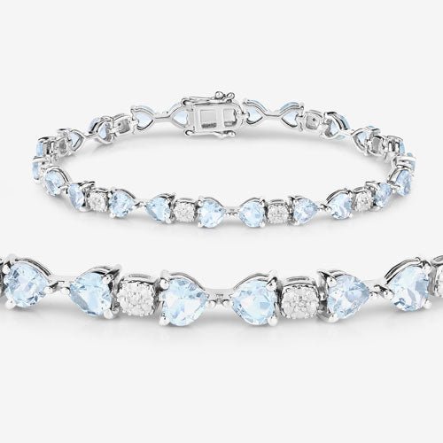 7.36 Carat Genuine Aquamarine and White Diamond .925 Sterling Silver Bracelet - Bracelets - Custom Crafting Alliance, LLC