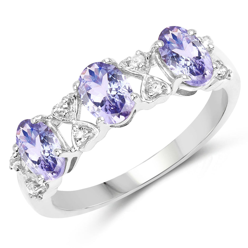 1.40 Carat Genuine Tanzanite and White Topaz .925 Sterling Silver Ring