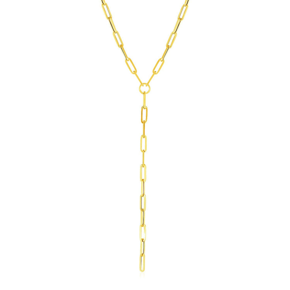 14k Yellow Gold Paperclip Chain Lariat Necklace