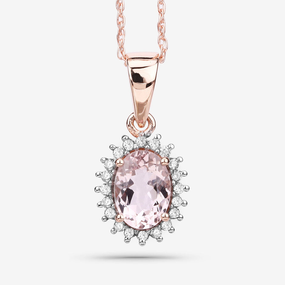 0.81 Carat Genuine Morganite and White Diamond 14K Rose Gold Pendant