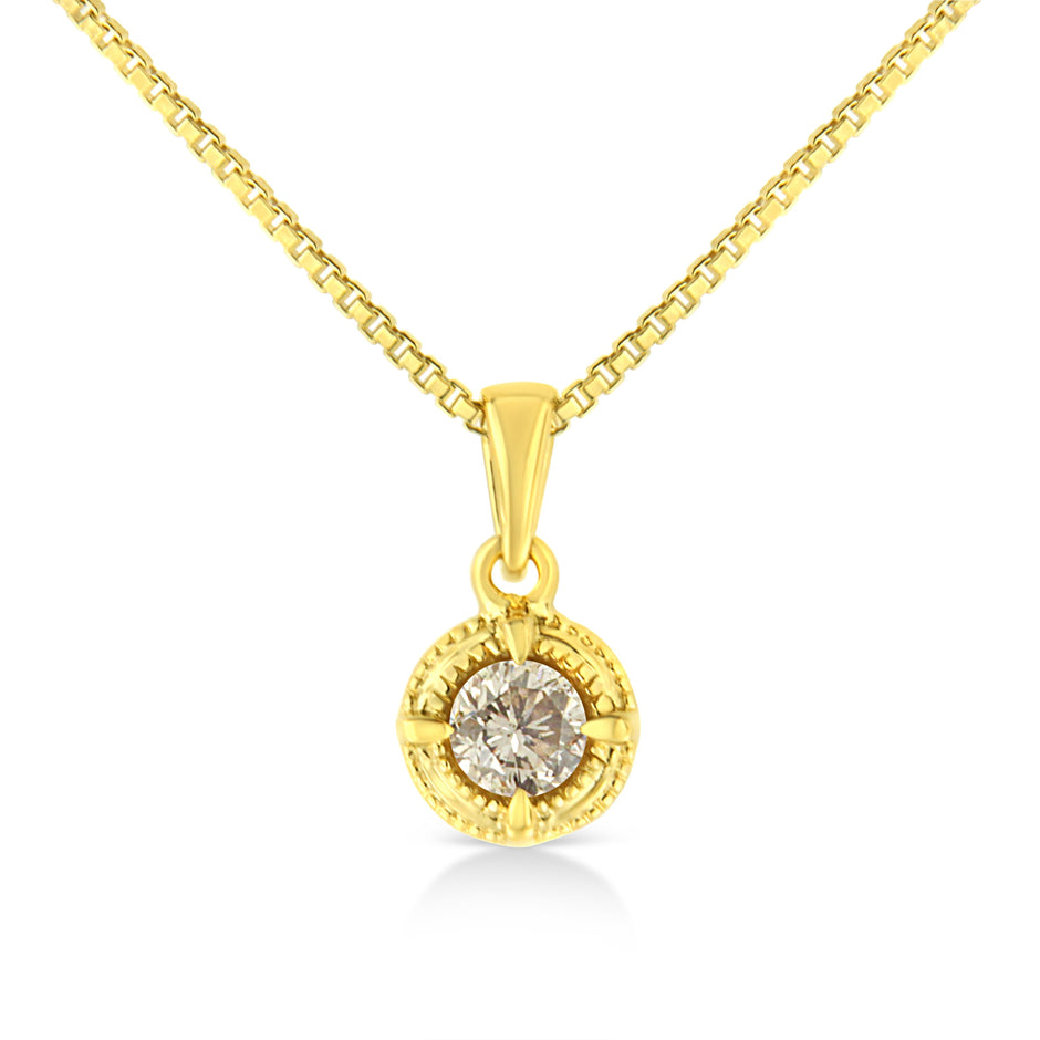 14K Yellow Gold Plated .925 Sterling Silver 1/2 Cttw Brilliant Round Cut Diamond Solitaire Milgrain 18