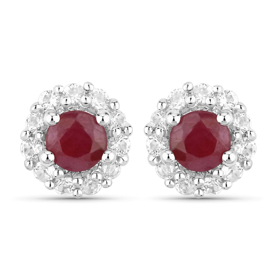 2.17 Carat Genuine Ruby and White Topaz .925 Sterling Silver Jewelry Set