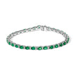 14K White Gold Alternating Oval Green Emerald and Diamond Tennis Bracelet