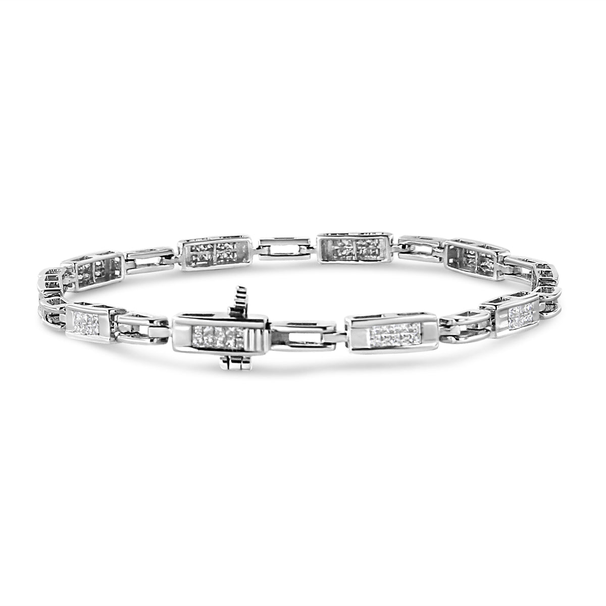 14K White Gold 1.0 Cttw Invisible Set Princess Cut Diamond Alternating Station and Link Tennis Bracelet (I-J Color, I1-I2 Clarity) - Size 7.25