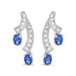 14K White Gold 4x3MM Oval Shaped Natural Blue Tanzanite Gemstone and 1/5 Cttw Diamond Double 3/4