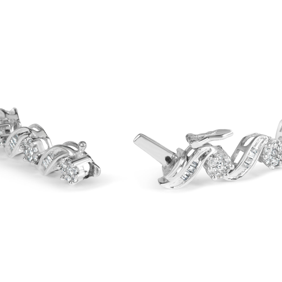 14K White Gold 2.00 Cttw Diamond Cluster and Spiral Link Bracelet (I-J Color, I1-I2 Clarity) - 7