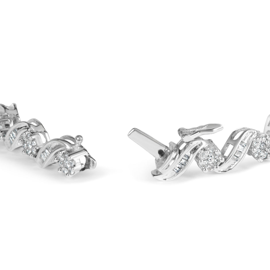 14K White Gold 2.00 Cttw Diamond Cluster and Spiral Link Bracelet (I-J Color, I1-I2 Clarity) - 7