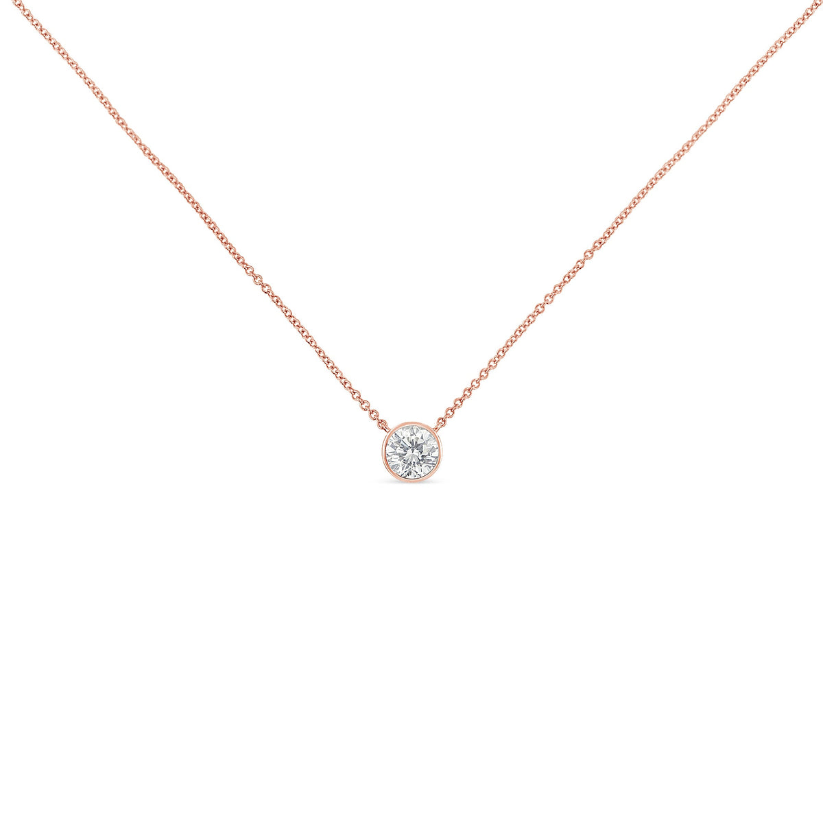 10K Rose Gold 1/3 Carat Round Brilliant-Cut Diamond Modern Bezel-Set Solitaire 16