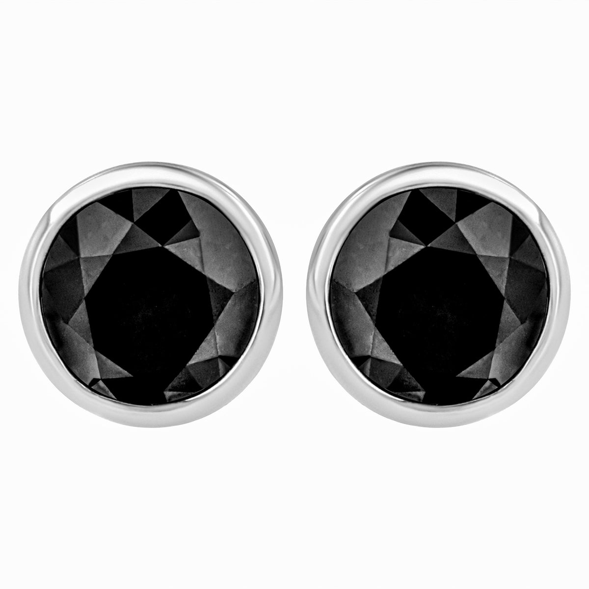 14K White Gold 1/2 Cttw Round Brilliant-Cut Black Diamond Bezel-Set Stud Earrings with Screw Backs (Fancy Color-Enhanced, I2-I3 Clarity)