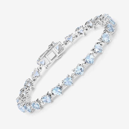 7.71 Carat Genuine Aquamarine and White Diamond .925 Sterling Silver Bracelet - Bracelets - Custom Crafting Alliance, LLC
