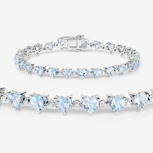 7.71 Carat Genuine Aquamarine and White Diamond .925 Sterling Silver Bracelet - Bracelets - Custom Crafting Alliance, LLC