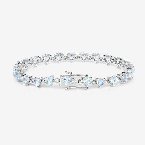 7.71 Carat Genuine Aquamarine and White Diamond .925 Sterling Silver Bracelet - Bracelets - Custom Crafting Alliance, LLC