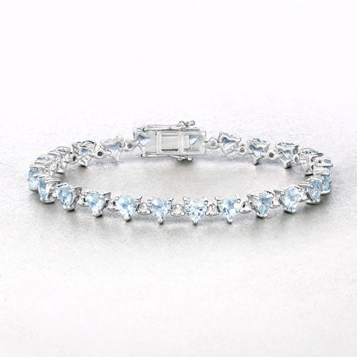 7.71 Carat Genuine Aquamarine and White Diamond .925 Sterling Silver Bracelet - Bracelets - Custom Crafting Alliance, LLC