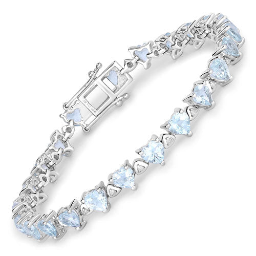 7.71 Carat Genuine Aquamarine and White Diamond .925 Sterling Silver Bracelet - Bracelets - Custom Crafting Alliance, LLC