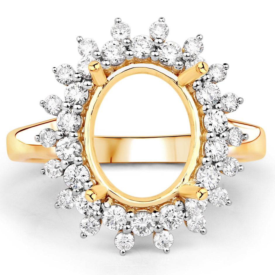 0.79 Carat Genuine White Diamond 14K Yellow Gold Semi Mount Ring - holds 11x9mm Oval Gemstone