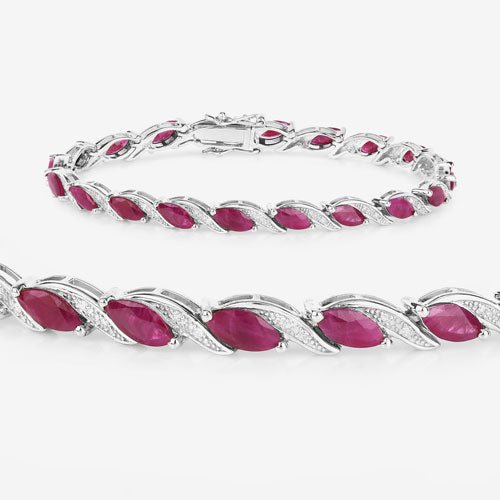 7.78 Carat Genuine Ruby and White Diamond 10K White Gold Bracelet - Bracelets - Custom Crafting Alliance, LLC