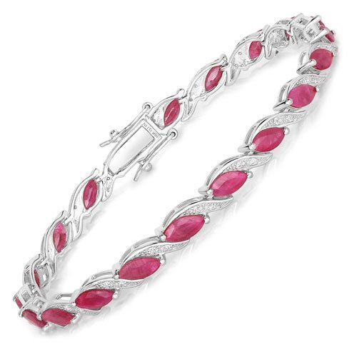 7.78 Carat Genuine Ruby and White Diamond 10K White Gold Bracelet - Bracelets - Custom Crafting Alliance, LLC