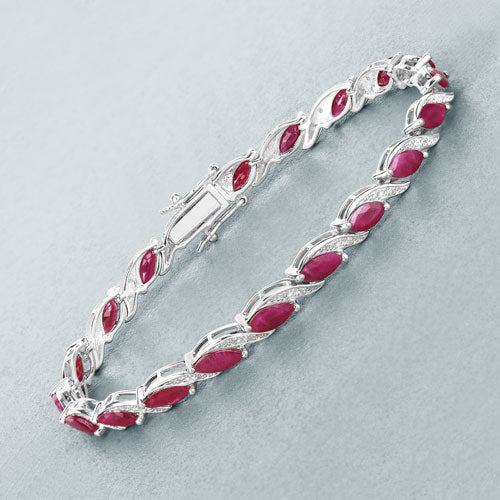 7.78 Carat Genuine Ruby and White Diamond 10K White Gold Bracelet - Bracelets - Custom Crafting Alliance, LLC