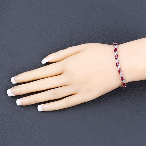 7.78 Carat Genuine Ruby and White Diamond 10K White Gold Bracelet - Bracelets - Custom Crafting Alliance, LLC