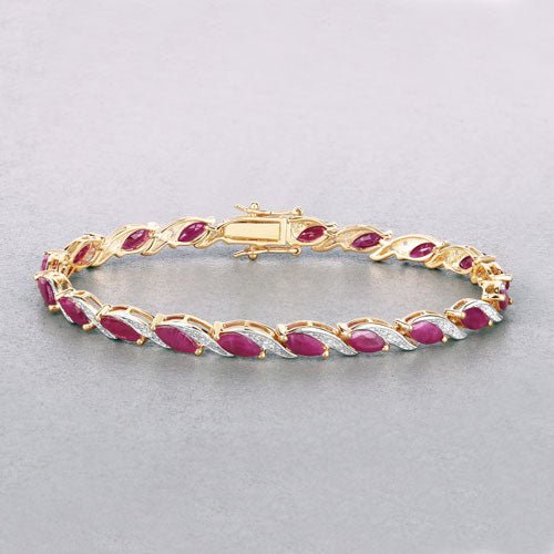 7.78 Carat Genuine Ruby and White Diamond 10K Yellow Gold Bracelet - Bracelets - Custom Crafting Alliance, LLC