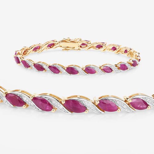 7.78 Carat Genuine Ruby and White Diamond 10K Yellow Gold Bracelet - Bracelets - Custom Crafting Alliance, LLC