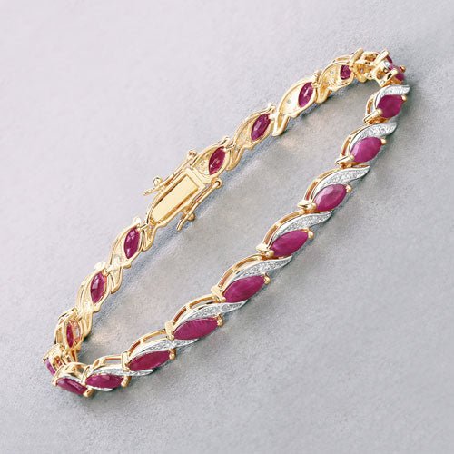 7.78 Carat Genuine Ruby and White Diamond 10K Yellow Gold Bracelet - Bracelets - Custom Crafting Alliance, LLC