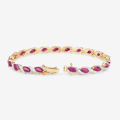 7.78 Carat Genuine Ruby and White Diamond 10K Yellow Gold Bracelet - Bracelets - Custom Crafting Alliance, LLC