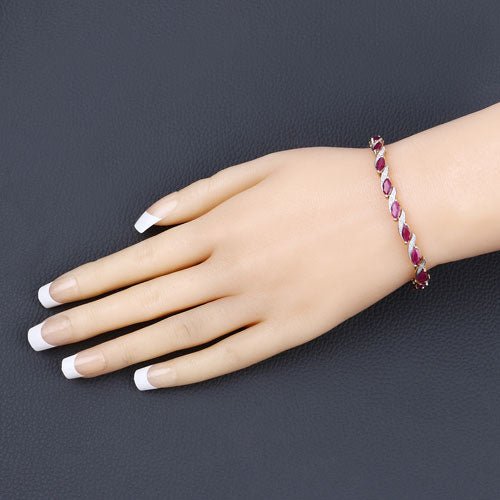 7.78 Carat Genuine Ruby and White Diamond 10K Yellow Gold Bracelet - Bracelets - Custom Crafting Alliance, LLC
