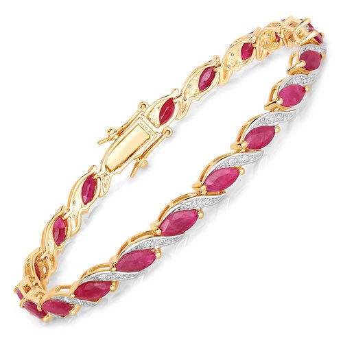 7.78 Carat Genuine Ruby and White Diamond 10K Yellow Gold Bracelet - Bracelets - Custom Crafting Alliance, LLC