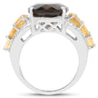 9.74 Carat Genuine Smoky Quartz, Citrine & White Topaz .925 Sterling Silver Ring
