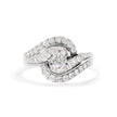 14K White Gold 1.00 Cttw Round and Baguette cut Diamond Swirl Cocktail Ring (H-I Color, SI2-I1 Clarity) - Ring Size 7