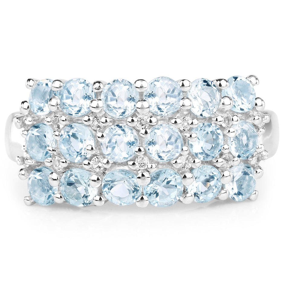 2.29 Carat Genuine Blue Topaz & White Topaz .925 Sterling Silver Ring