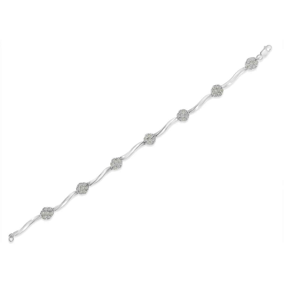 .925 Sterling Silver 1.0 Cttw Diamond Cluster Miracle-Set Station & Twisted Bar 7
