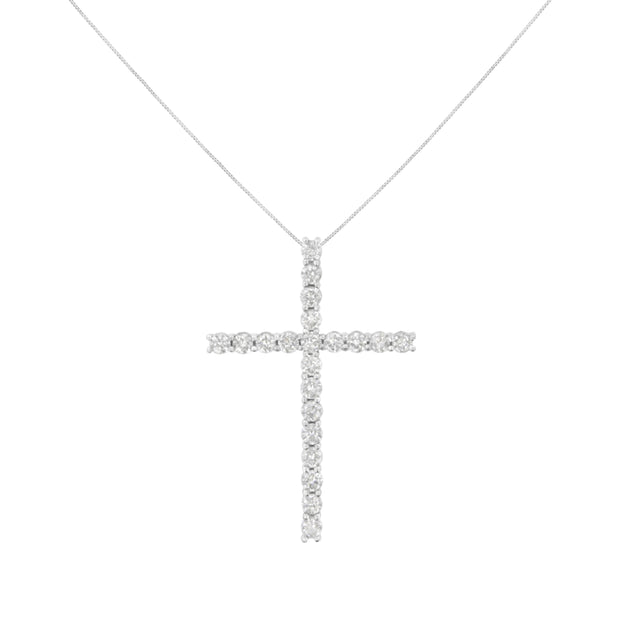 .925 Sterling Silver 4.0 Cttw Diamond 2-1/4" Cross Pendant with Box Chain Necklace (I-J Color, I1-I2 Clarity) - 18"