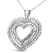 .925 Sterling Silver 1.0 Cttw Baguette and Round Diamond  Heart Pendant 18