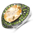 6.11 Carat Genuine Citrine and Chrome Diopside .925 Sterling Silver Ring