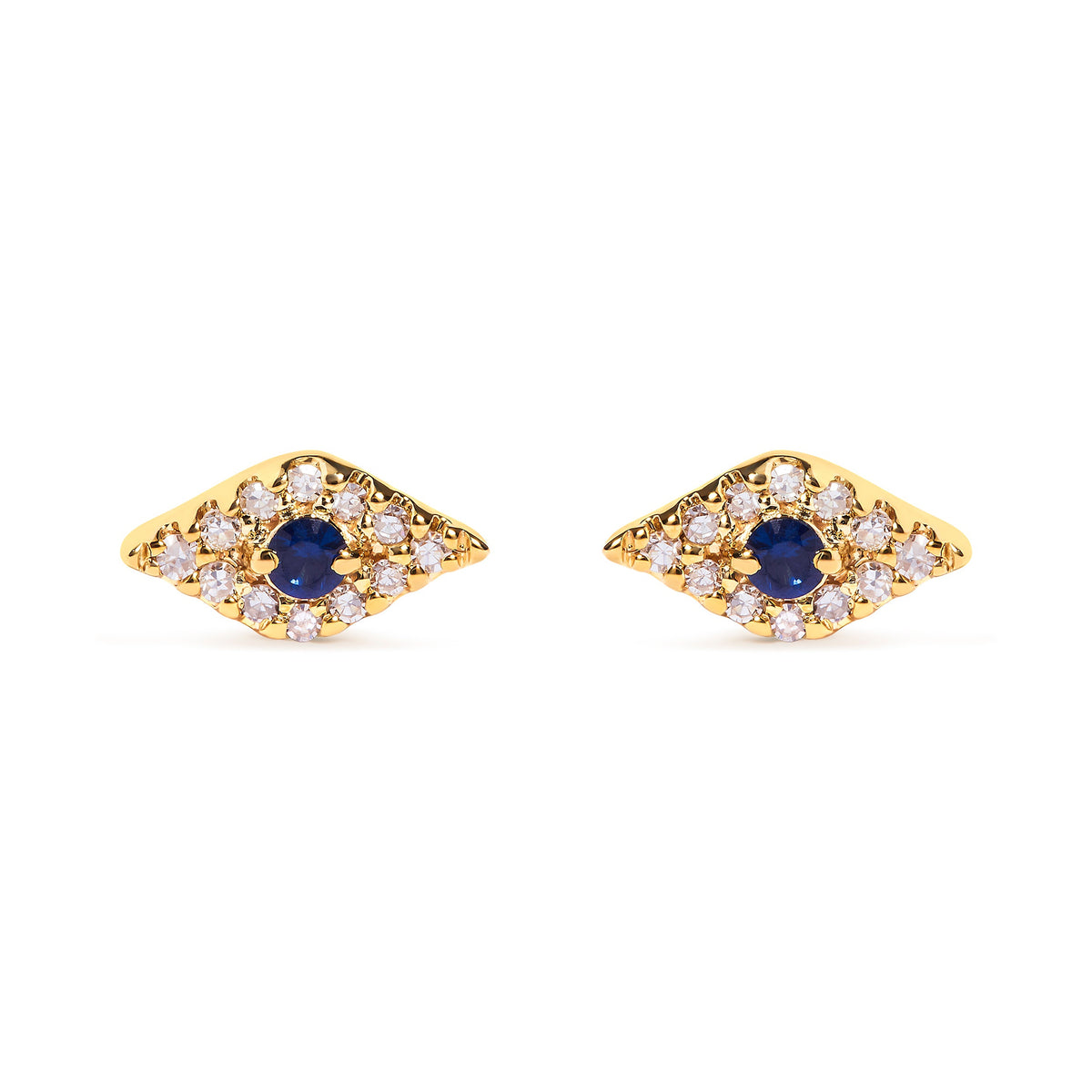10K Yellow Gold Blue Sapphire and Diamond Accent Evil Eye Stud Earring (H-I Color, I1-I2 Clarity)