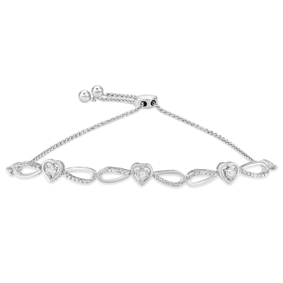 .925 Sterling Silver Diamond Accent Heart and Infinity 4â€-10â€ Adjustable Bolo Bracelet (I-J Color, I3 Clarity)