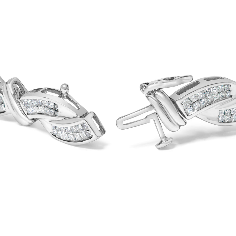 14K White Gold 4.0 Cttw Invisble Set Princess-Cut Diamond Wave Style Link Bracelet (H-I Color, SI2-I1 Clarity) - 7