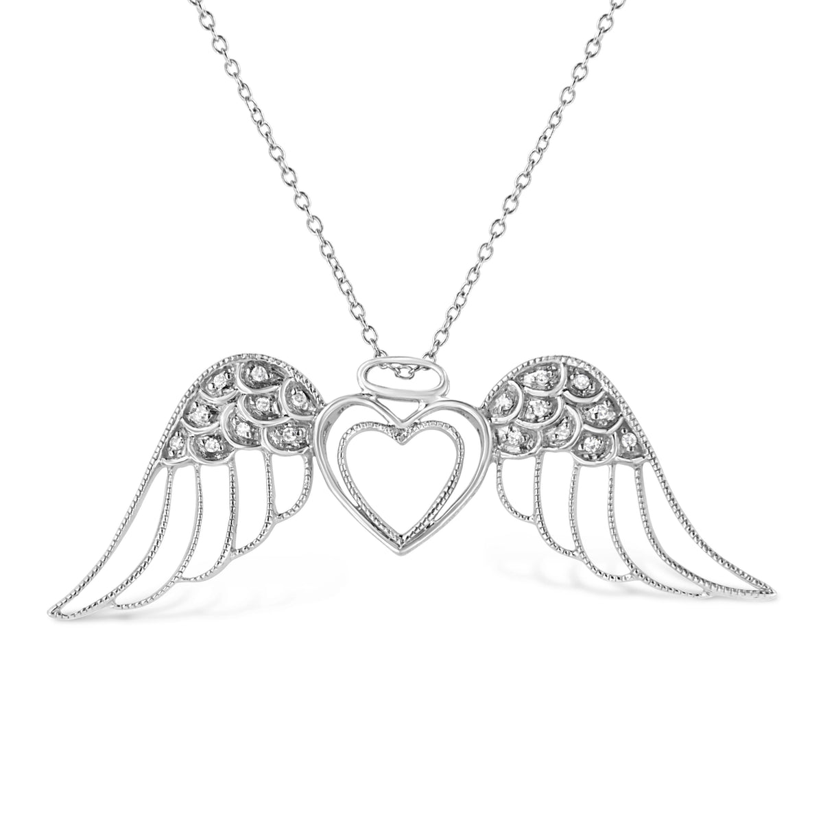 .925 Sterling Silver Pave-Set Diamond Accent Angel Wing 18