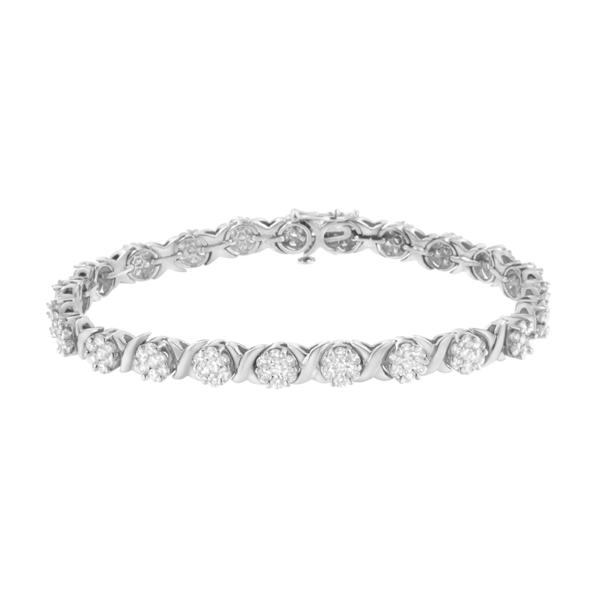 14K White Gold 4 7/8 Cttw Round Brilliant-Cut Diamond Round Cluster & X-Link 7
