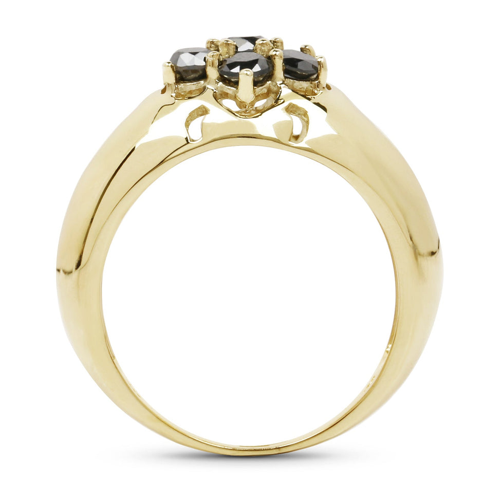 14K Yellow Gold Plated 0.98 Carat Genuine Black Diamond .925 Sterling Silver Ring