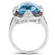 8.29 Carat Genuine Swiss Blue Topaz, Champagne Diamond and White Diamond .925 Sterling Silver Ring