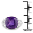 5.87 Carat Genuine Amethyst and White Diamond .925 Sterling Silver Ring