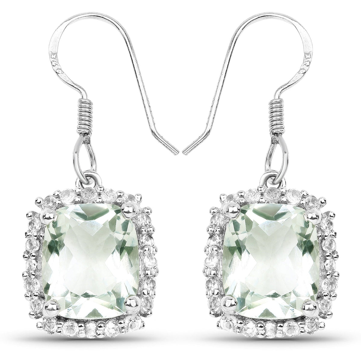 10.48 Carat Genuine Green Amethyst and White Topaz .925 Sterling Silver Earrings