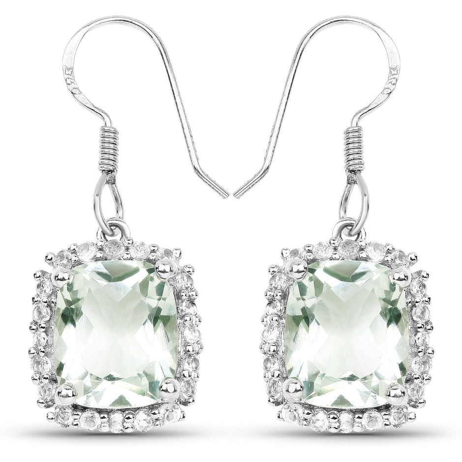 10.48 Carat Genuine Green Amethyst and White Topaz .925 Sterling Silver Earrings