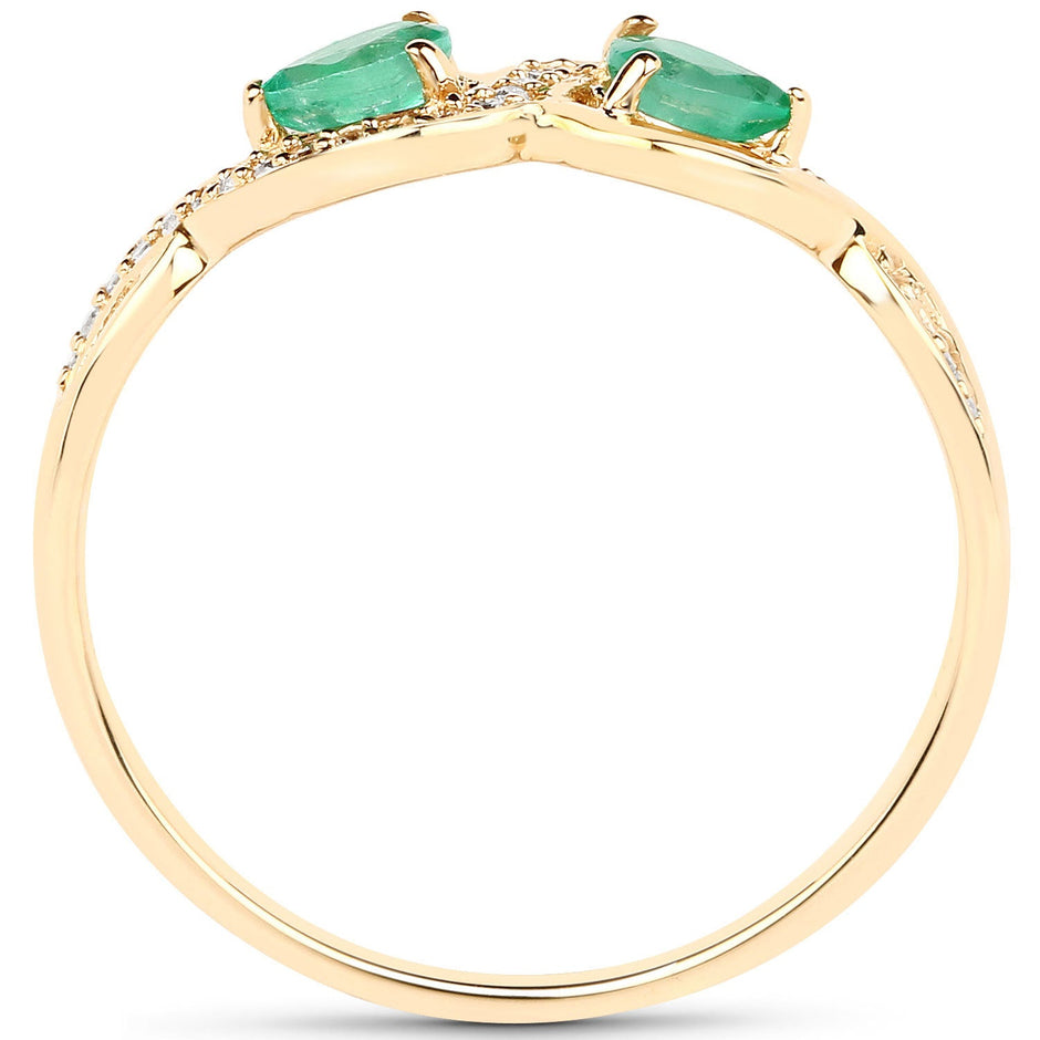 0.35 Carat Genuine Zambian Emerald and White Diamond 14K Yellow Gold Ring