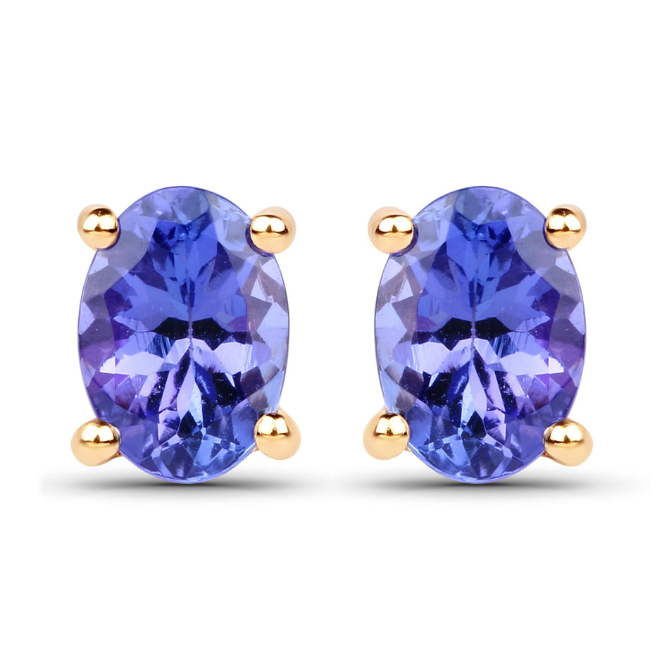 1.24 Carat Genuine Tanzanite 14K Yellow Gold Earrings